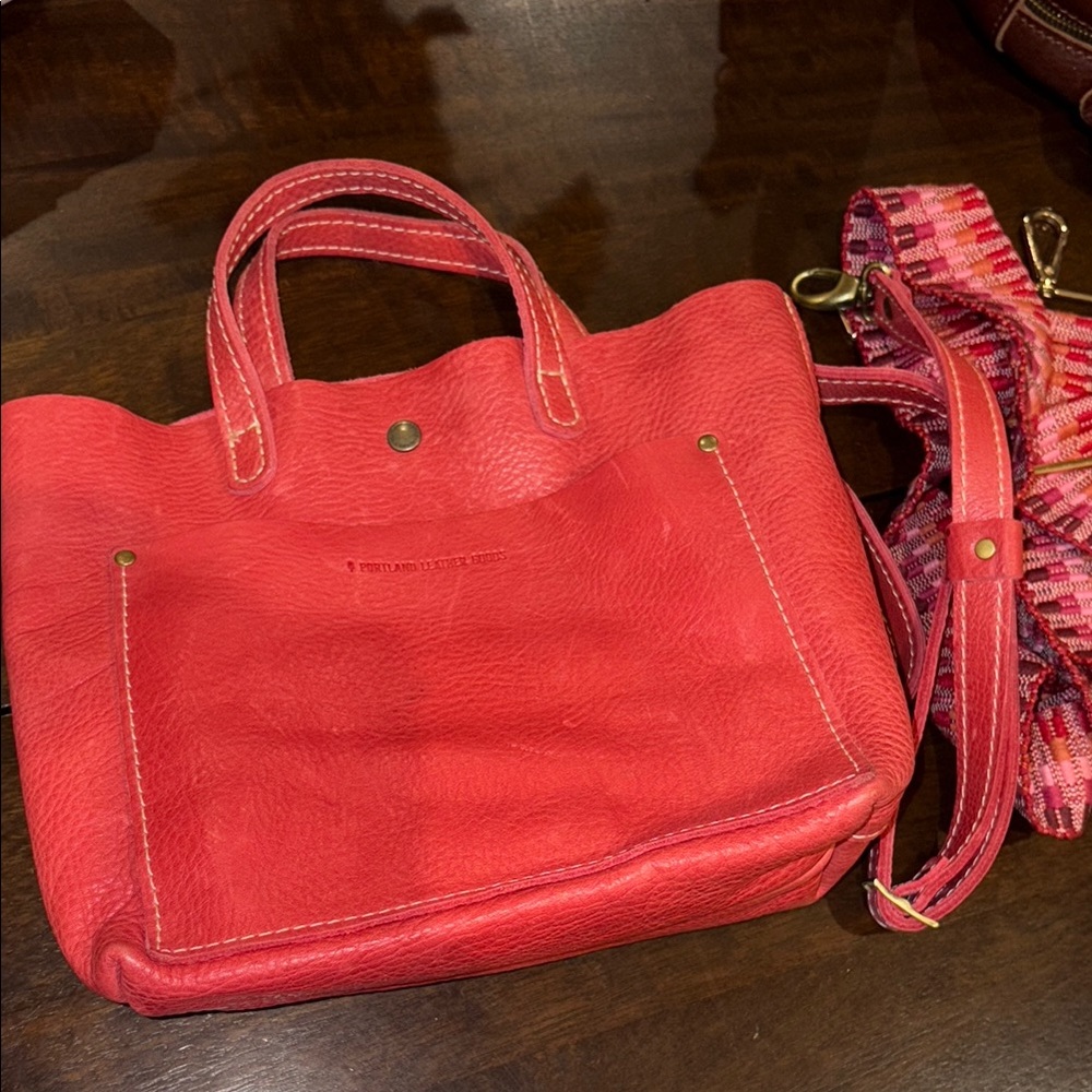 Portland Leather Red Tote Bag with Double Handles